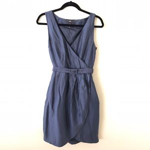 Blue Sleeveless Belted Wrap Dress