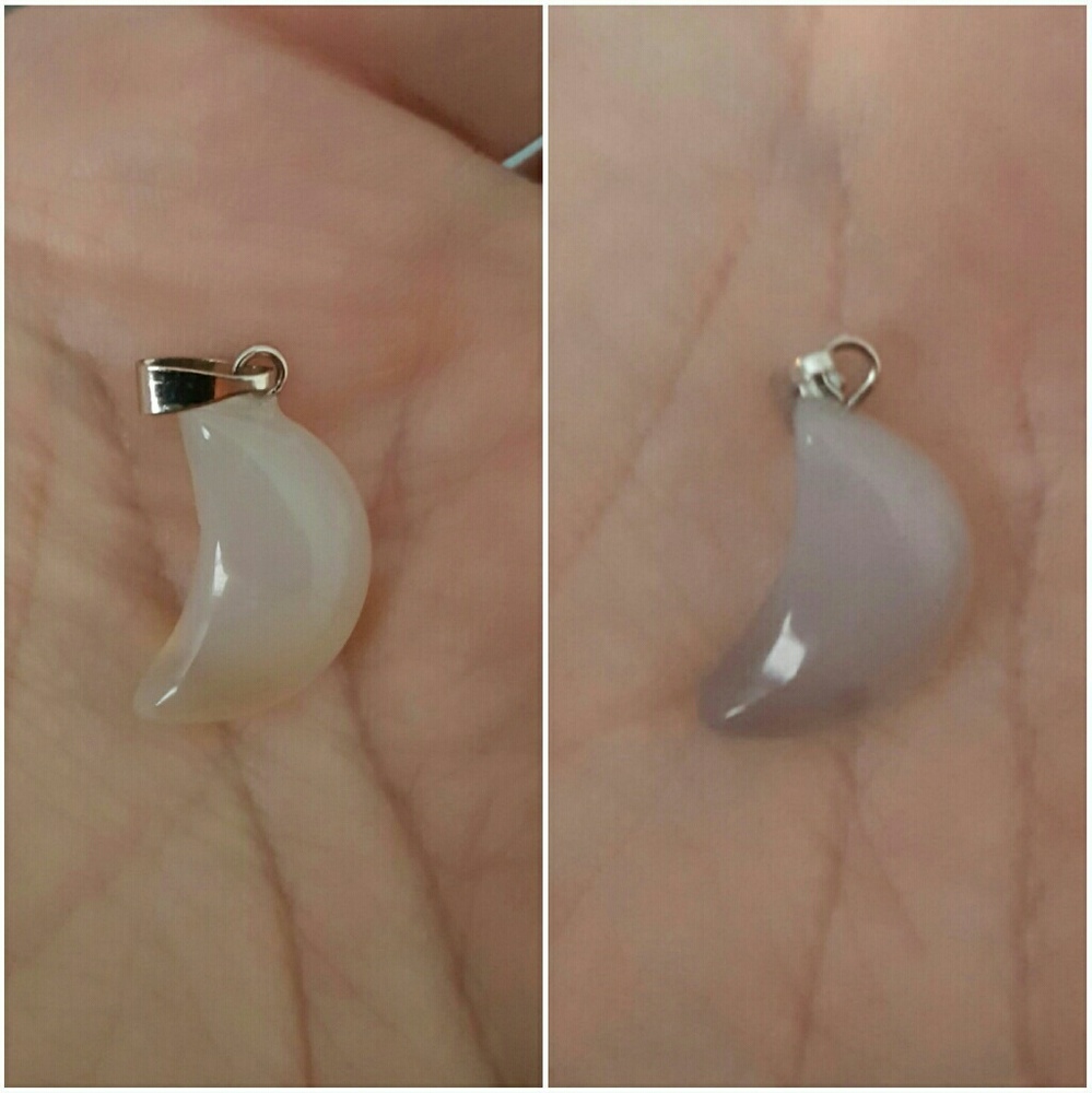 Small moon stone pendants. Purple and tan opaque