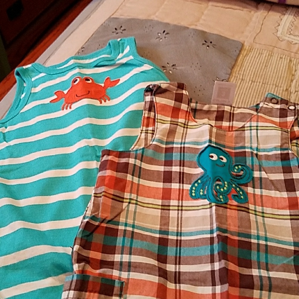 Bundle of 2 little boys tank rompers.