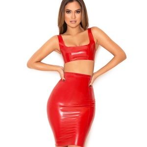 House of CB Dita red latex two piece set