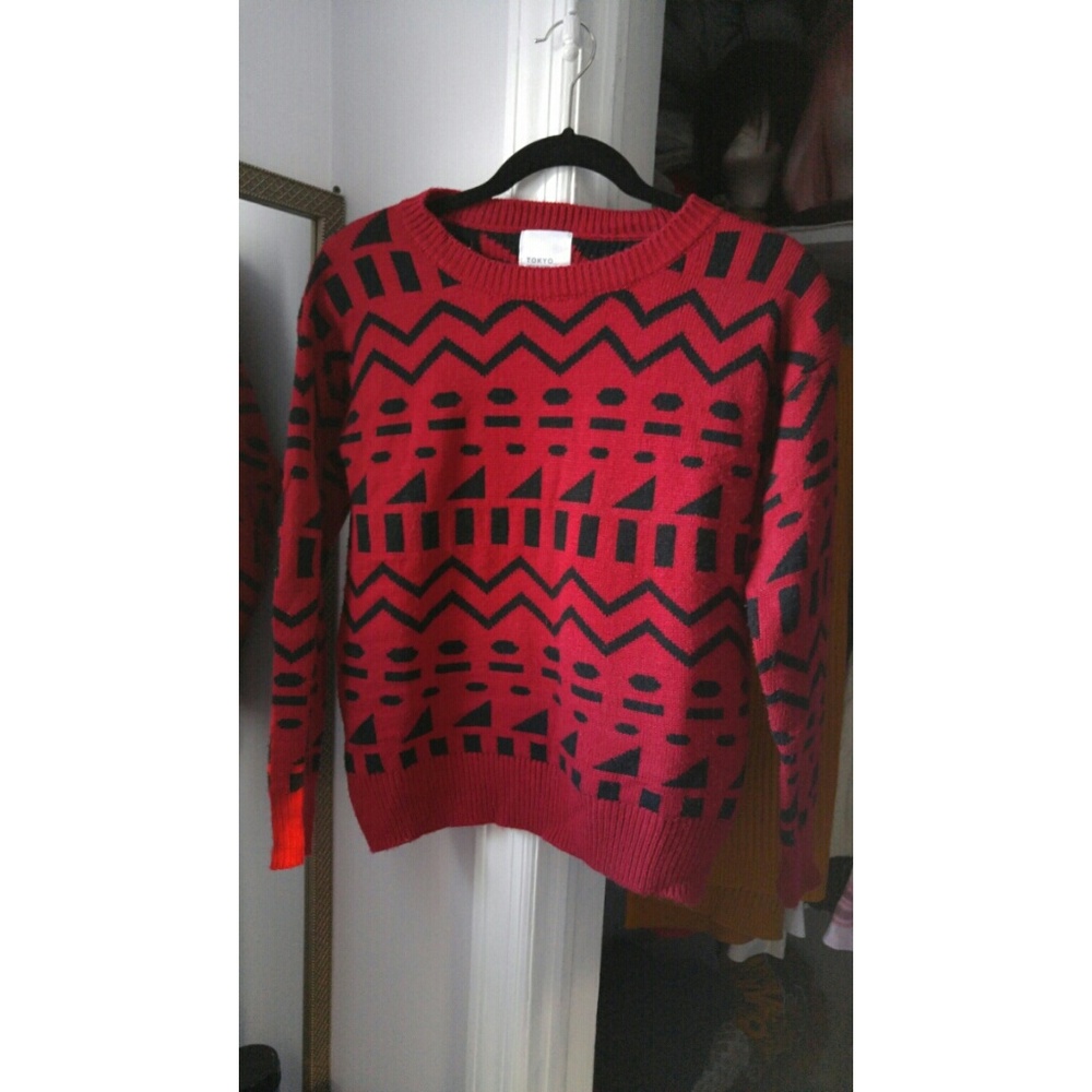 Red geometric pattern sweater