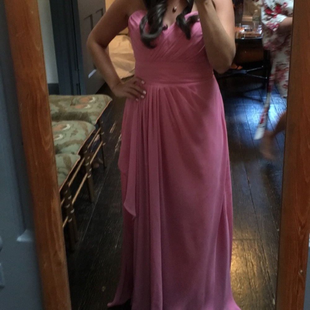 Bill Levkoff bridesmaids dress in dusty rose.