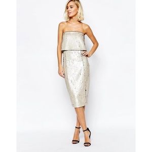Gold Sequin Bandeau Midi Dress