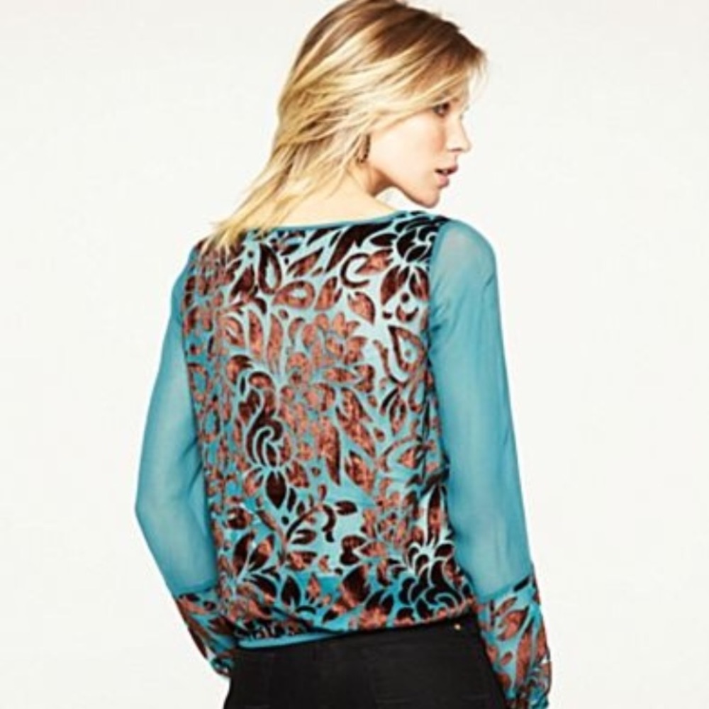 "Wanderlust" Lucky Brand Burnout Velvet Blouse - Picture 2 of 2