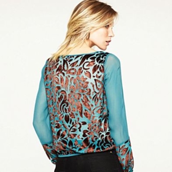 "Wanderlust" Lucky Brand Burnout Velvet Blouse - Picture 2 of 2