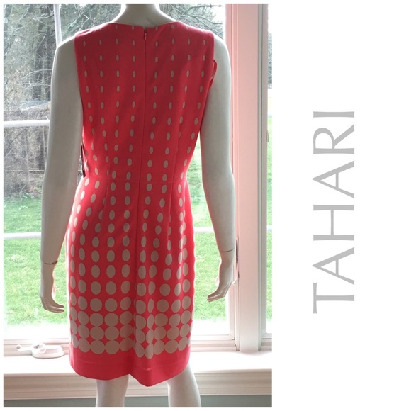NEW TAHARI career sheath dress coral polkadot 8 - Picture 3 of 4