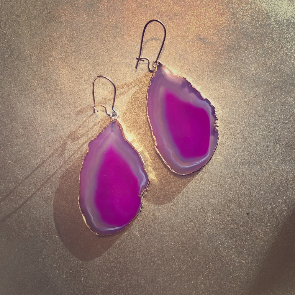 Pink & Gold-leafed Agate Earrings