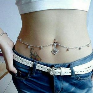 SOLD!Pink Crystal and Silver Body Chain Belly Ring