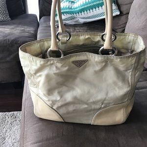 Prada off-white nylon and leather purse