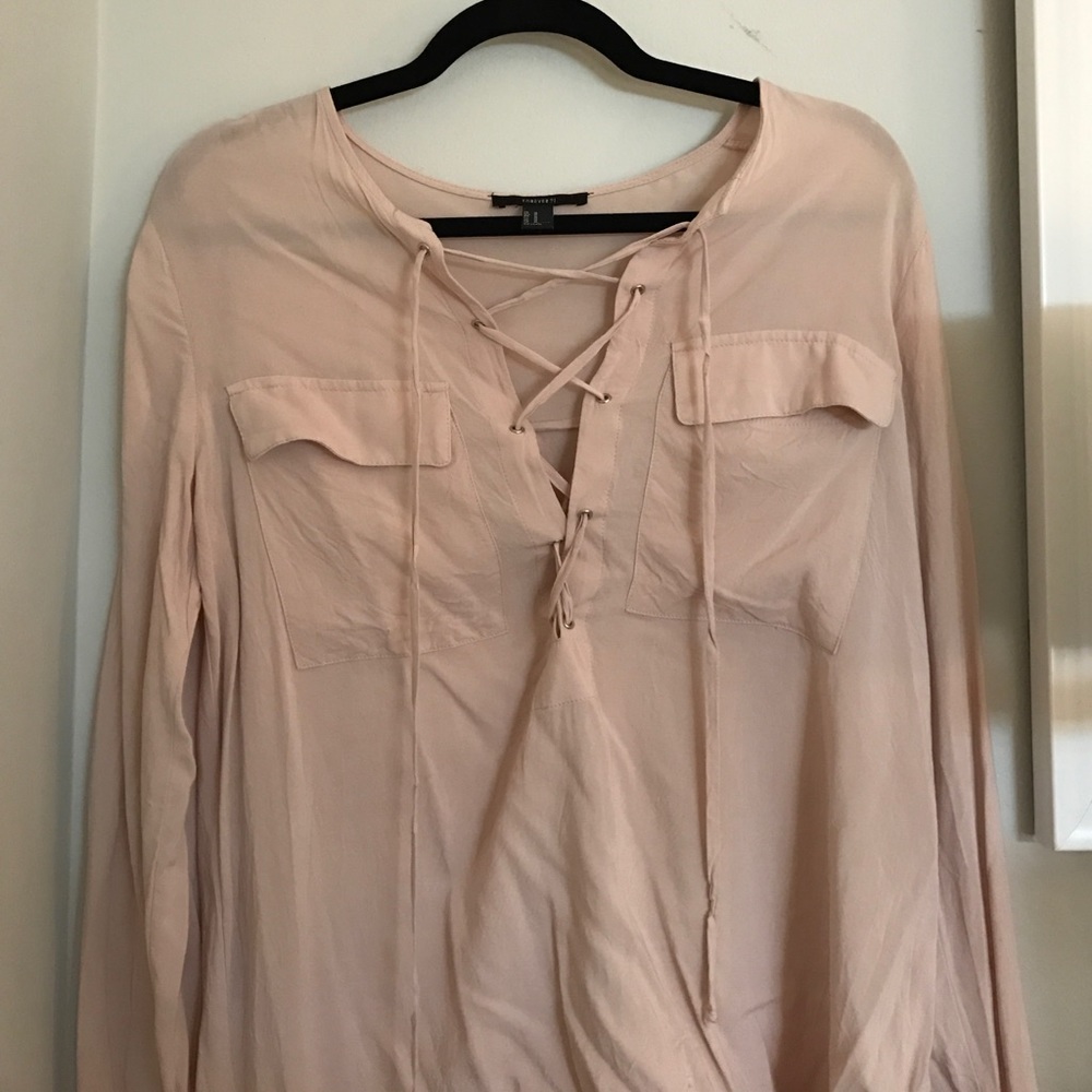 Lace up pink top
