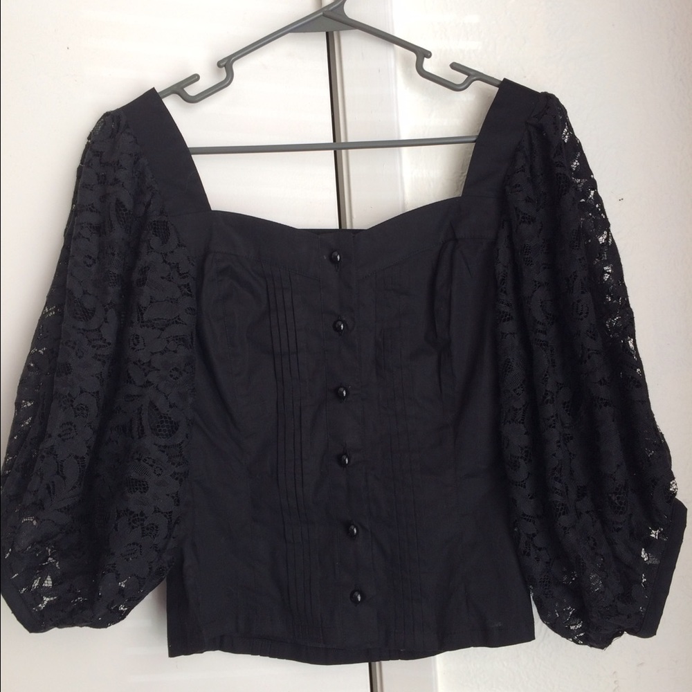 Black Victorian style tailored peasant blouse