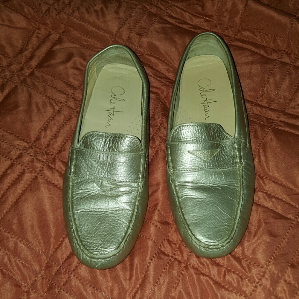 Gold Cole Haan loafers