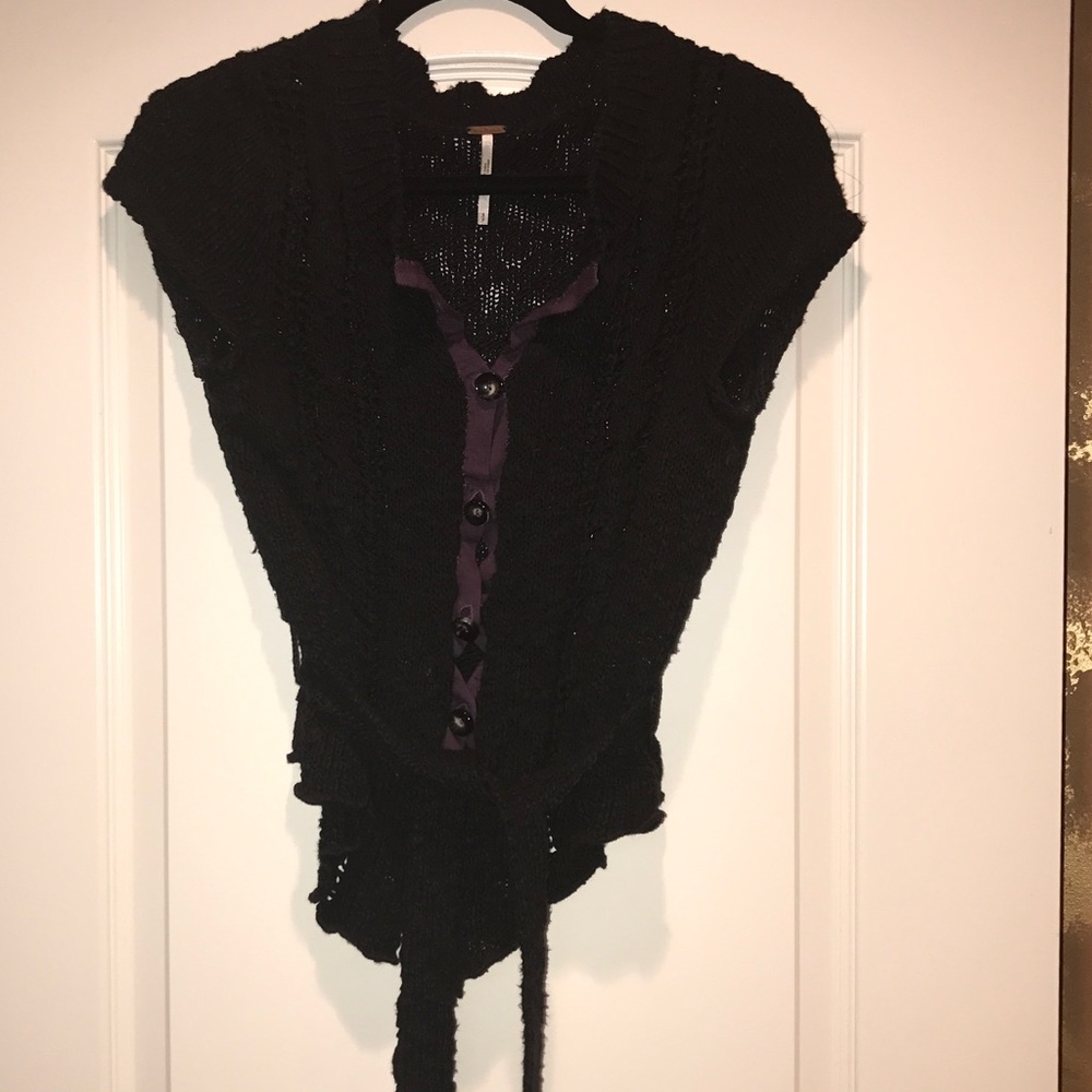 Free people button up sweater with attached belt