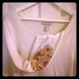 BR Ivory Sweater with Gold Sequin Elbow Patches