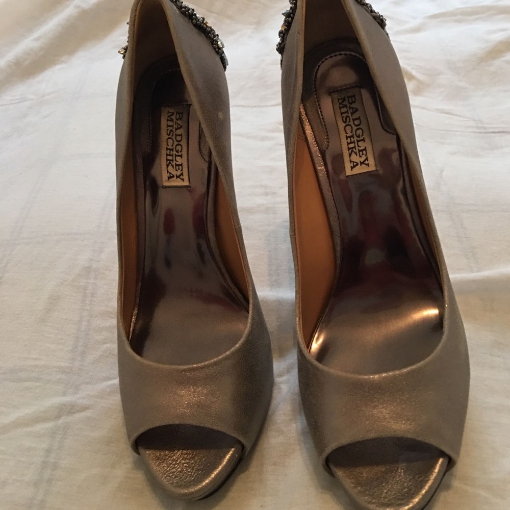 Silver leather heels with studded design