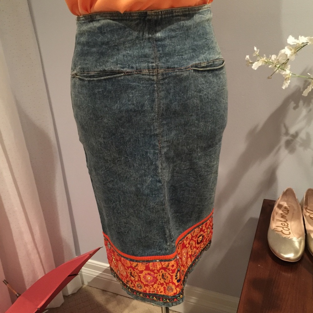 Embellished Stretch Denim Skirt Like New