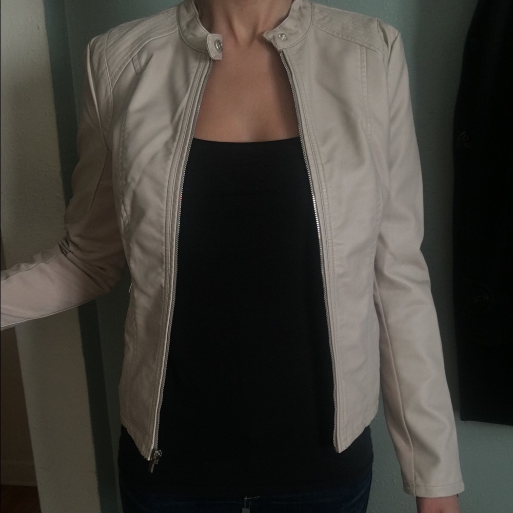 Beige (Minus The) Leather Zip Moto Jacket