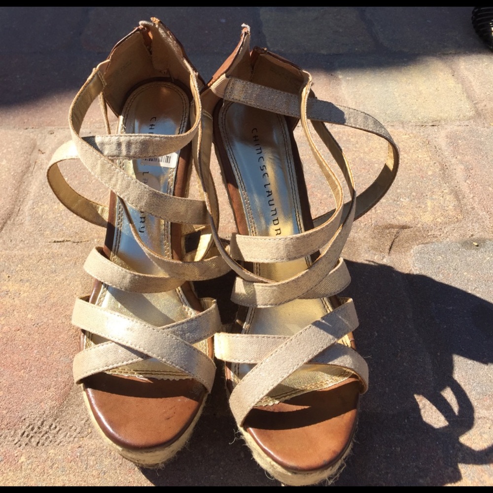 Chinese Laundry Gold Shimmer  Wedge Heels 9.5