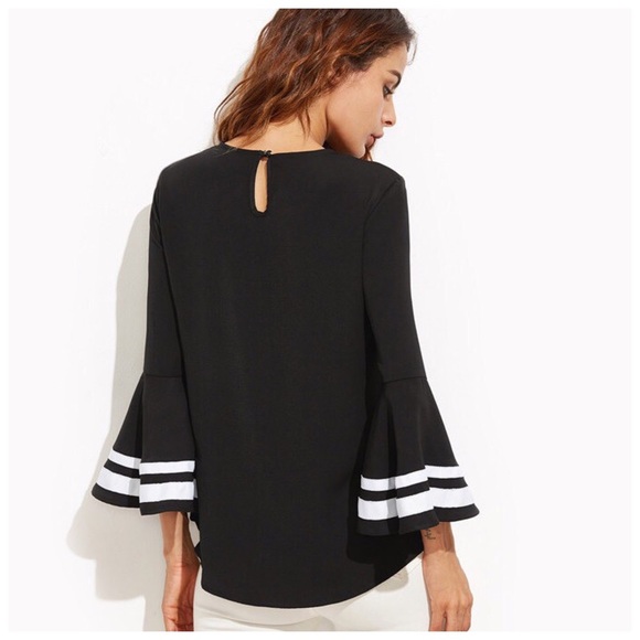 Black & White Belle Sleeve High Low Top D19 - Picture 3 of 4