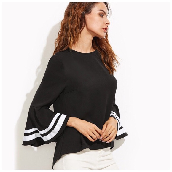 Black & White Belle Sleeve High Low Top D19 - Picture 4 of 4