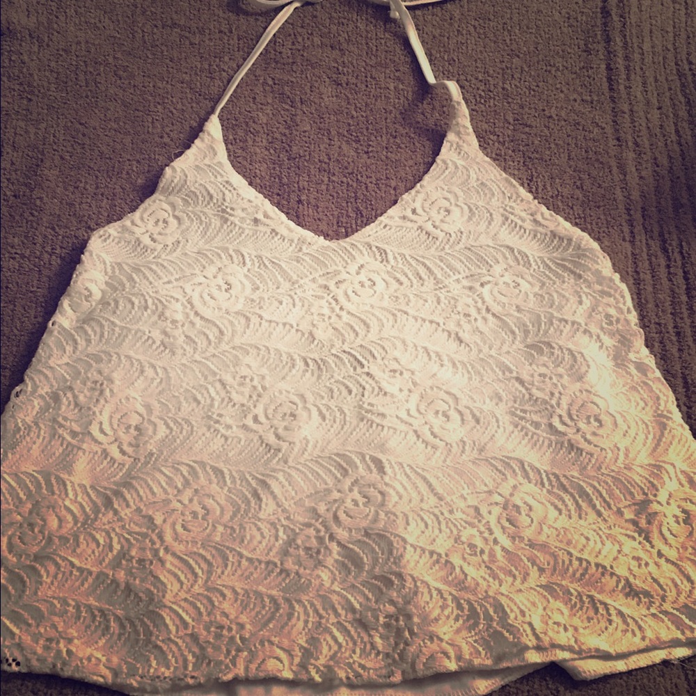 White, floral lace, halter top