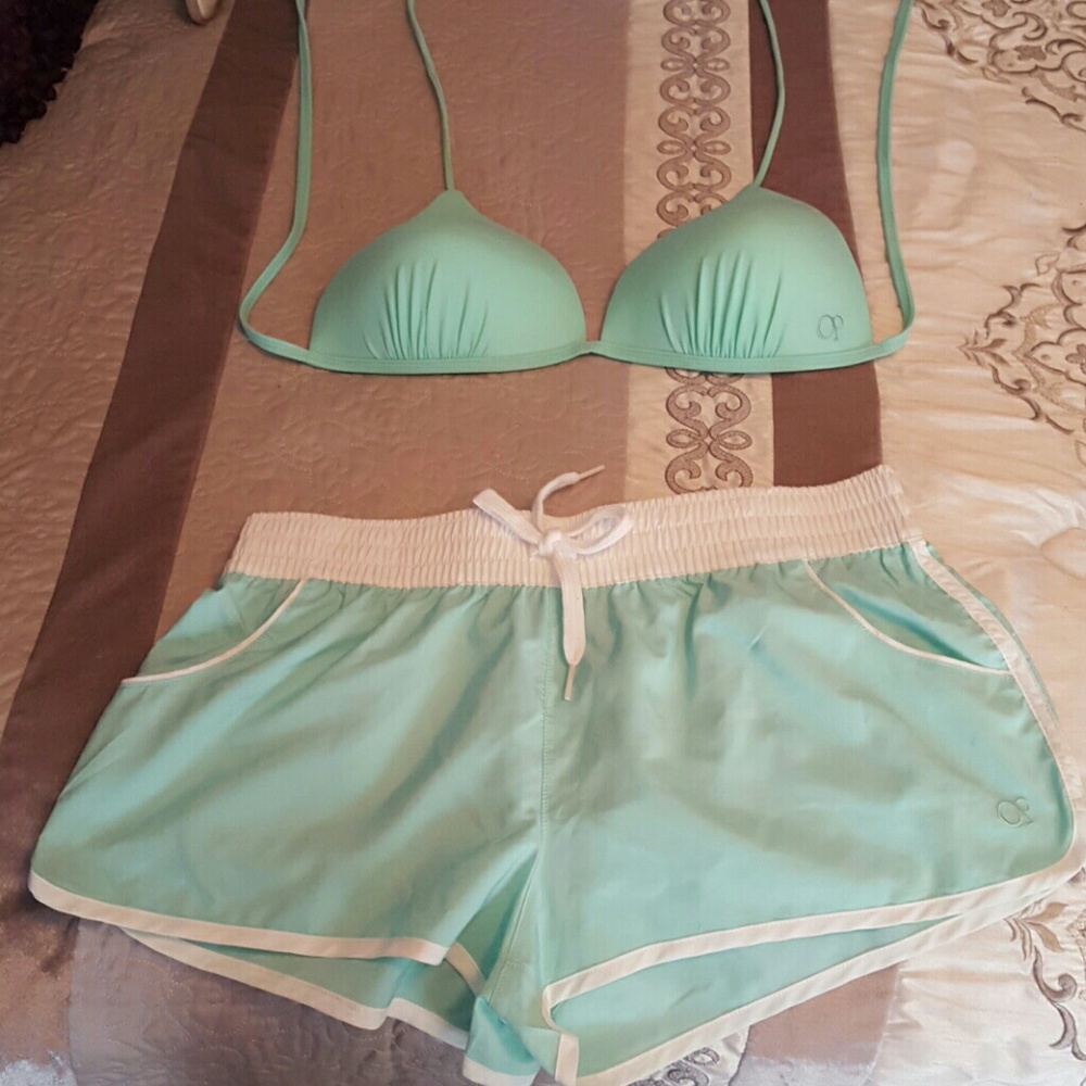 Blue bikini with shorts bottom