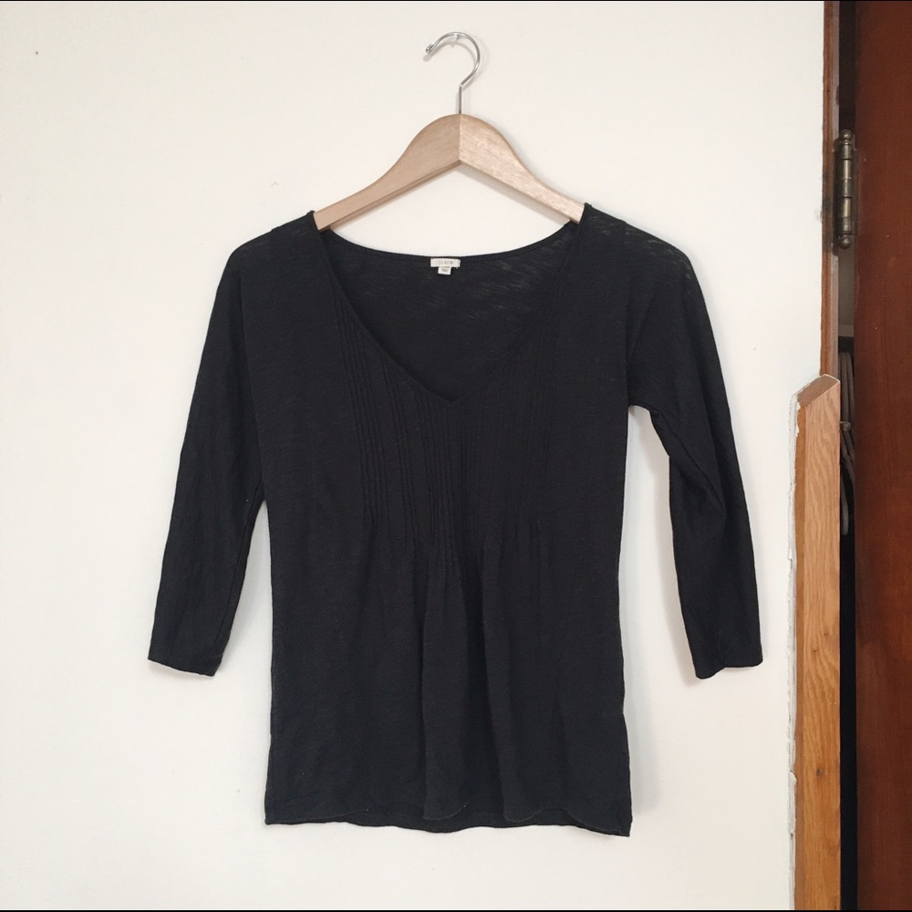 J Crew - 3/4 Sleeve Black Shirt w/ Rouching