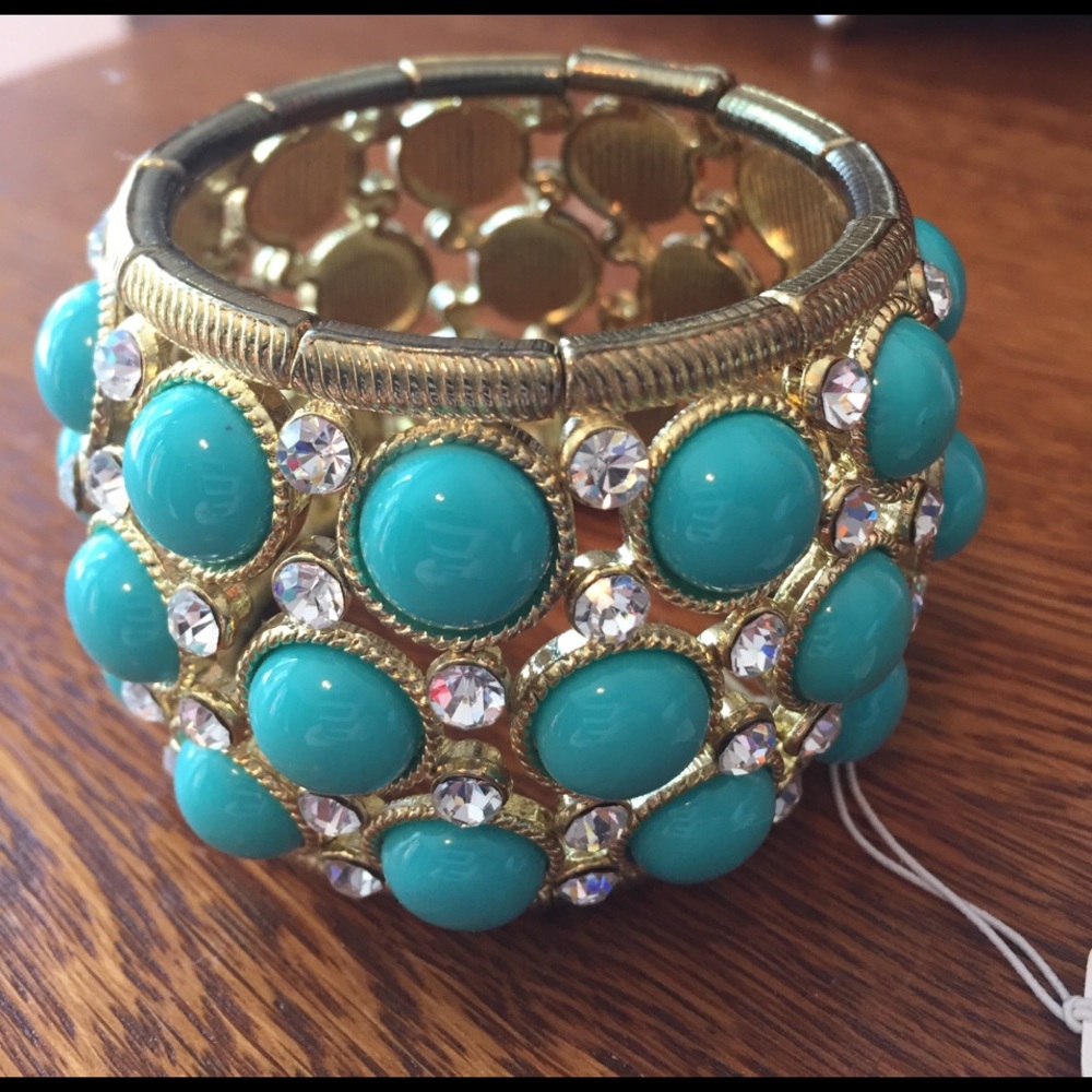 Faux turquoise and diamond stud cuff bracelet