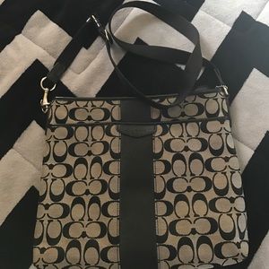 Gray & black cross body coach purse