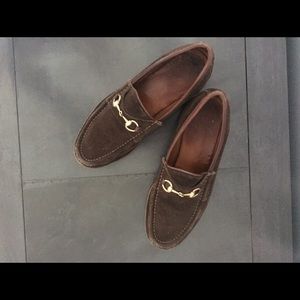 Brown suede Gucci lug sole loafers