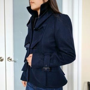 BCBG MaxAzria ruffled wool coat - dark blue, med.