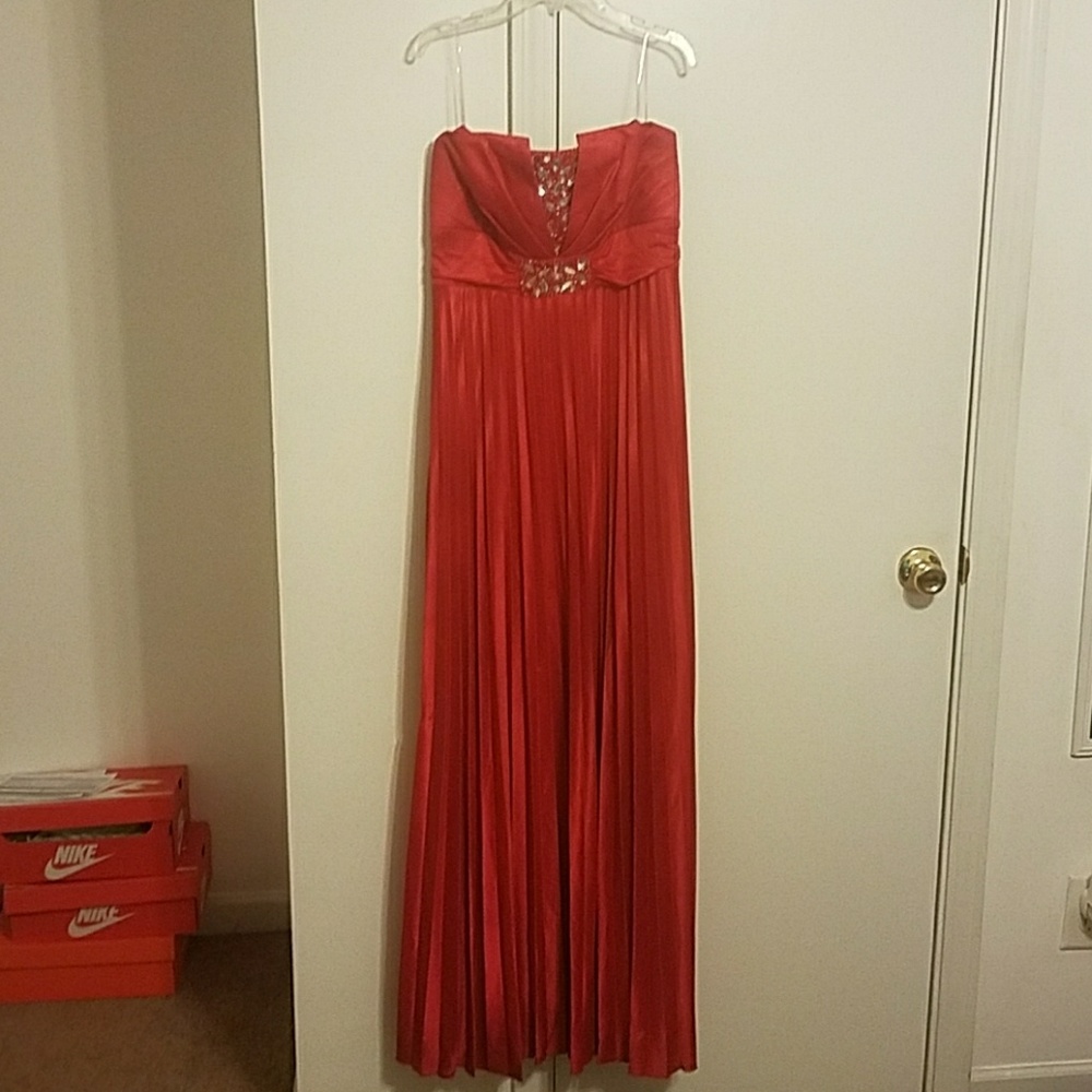 Floor length(5'4 tall)Beautiful Red Strapless