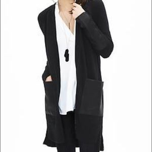 Long cardigan with faux leather pockets