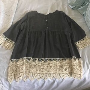 Grey Linen and Lace Blouse