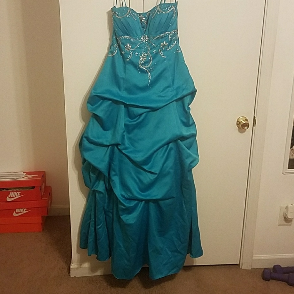 Blue long Strapless  Evening Gown