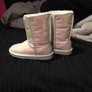 White sequin "I Do" UGG boots