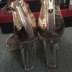 Fashion Nova gold/clear strappy ankle heel 10