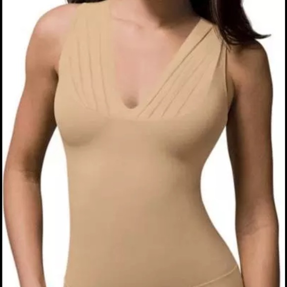 SPANX Tops Spanx On Top In Control 972 Vneck Pleated Vanilla Poshmark