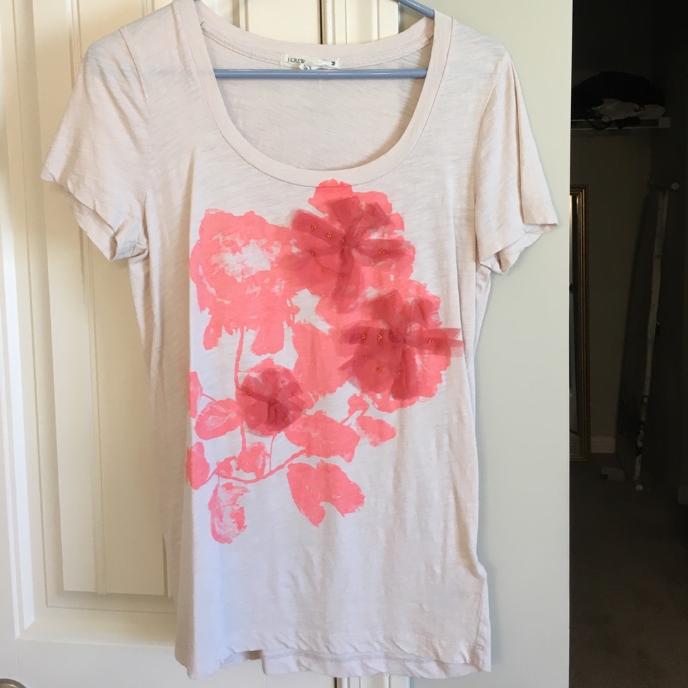 J Crew off white tshirt with coral Floral
