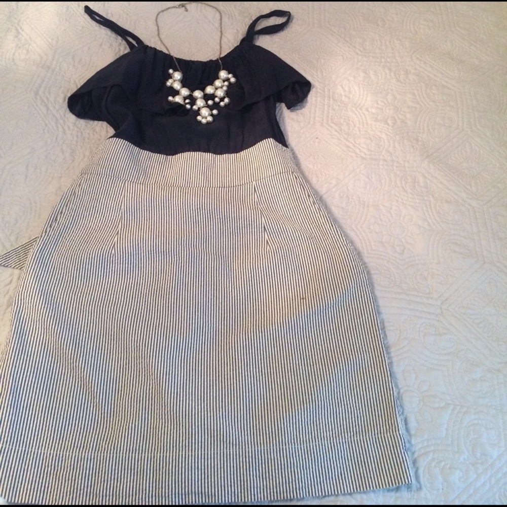 Blue and white striped dress