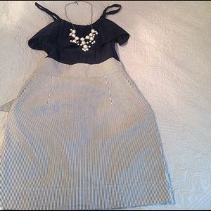 Blue and white striped dress