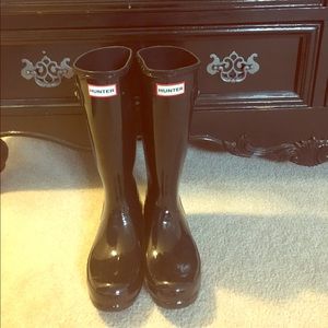 NWOB HUNTER BOOTS Youth 5/Women's 6 Black Glossy