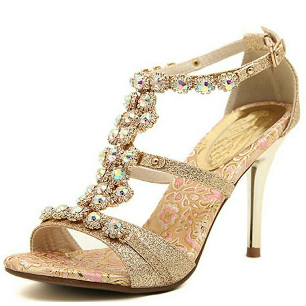Gold Strappy stiletto open toe sandal