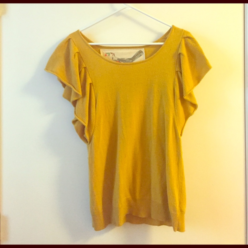 Yellow ruffle sleeve shirt