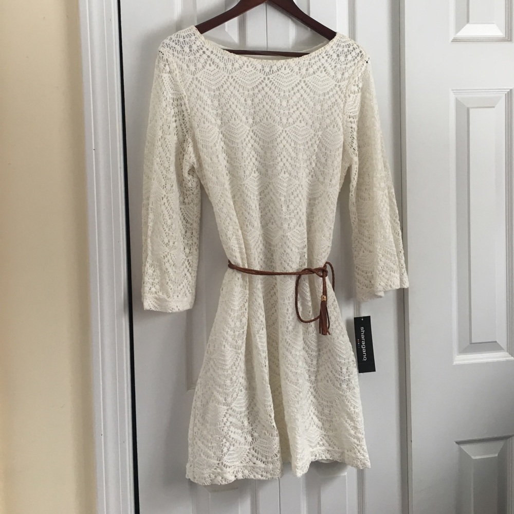 NWT Belted white lace dress