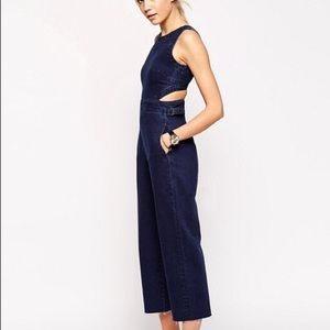ASOS Wide Leg Indigo Cutout  Denim Jumpsuit US 6