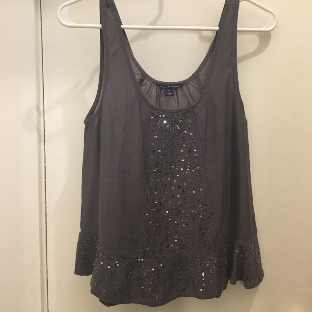 American Eagle Gray Sequin Ruffle Tank - Picture 5 of 7