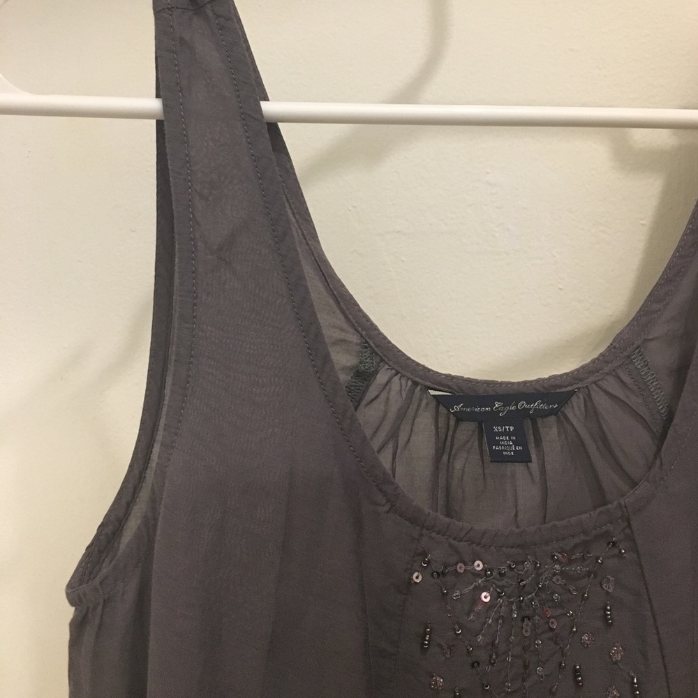 American Eagle Gray Sequin Ruffle Tank - Picture 7 of 7