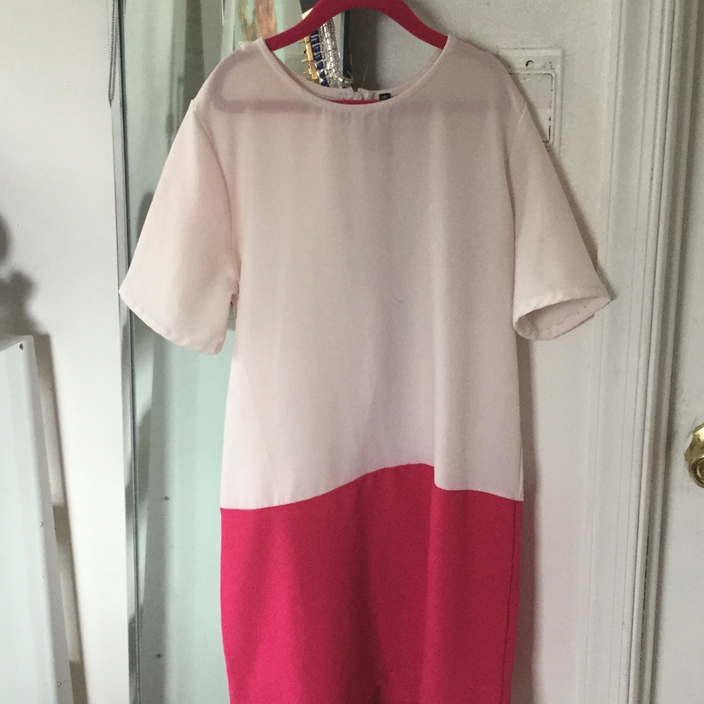 White and Pink Color Block Dress - Love Culture