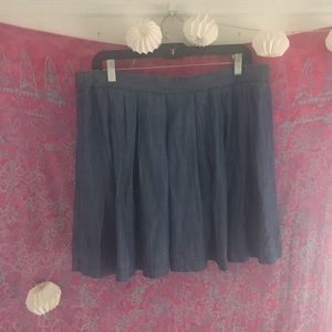 Pleated Denim Chambray Skirt